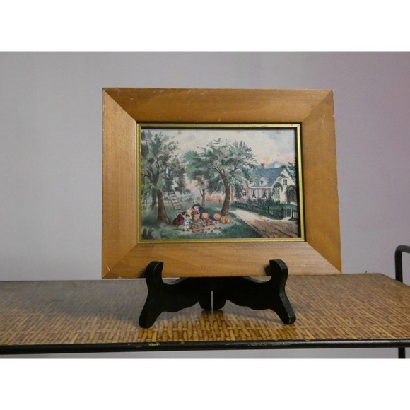 Vintage Framed Miniature Print Currier & Ives American Homestead Autumn - Picture 1 of 4